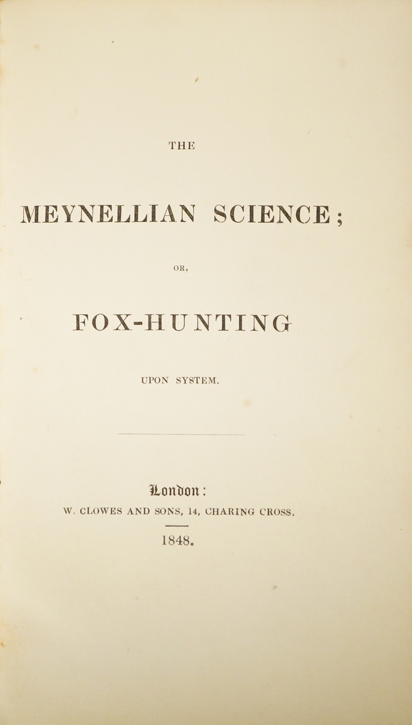 [Hawkes, John] The Meynellian Science; or, Fox-Hunting upon the System. (2nd edition). earlier 20th cent. gilt ruled red pictorial calf, gilt decorated panelled spine, ge. and marbled e/ps., gilt tooled board edges (by H